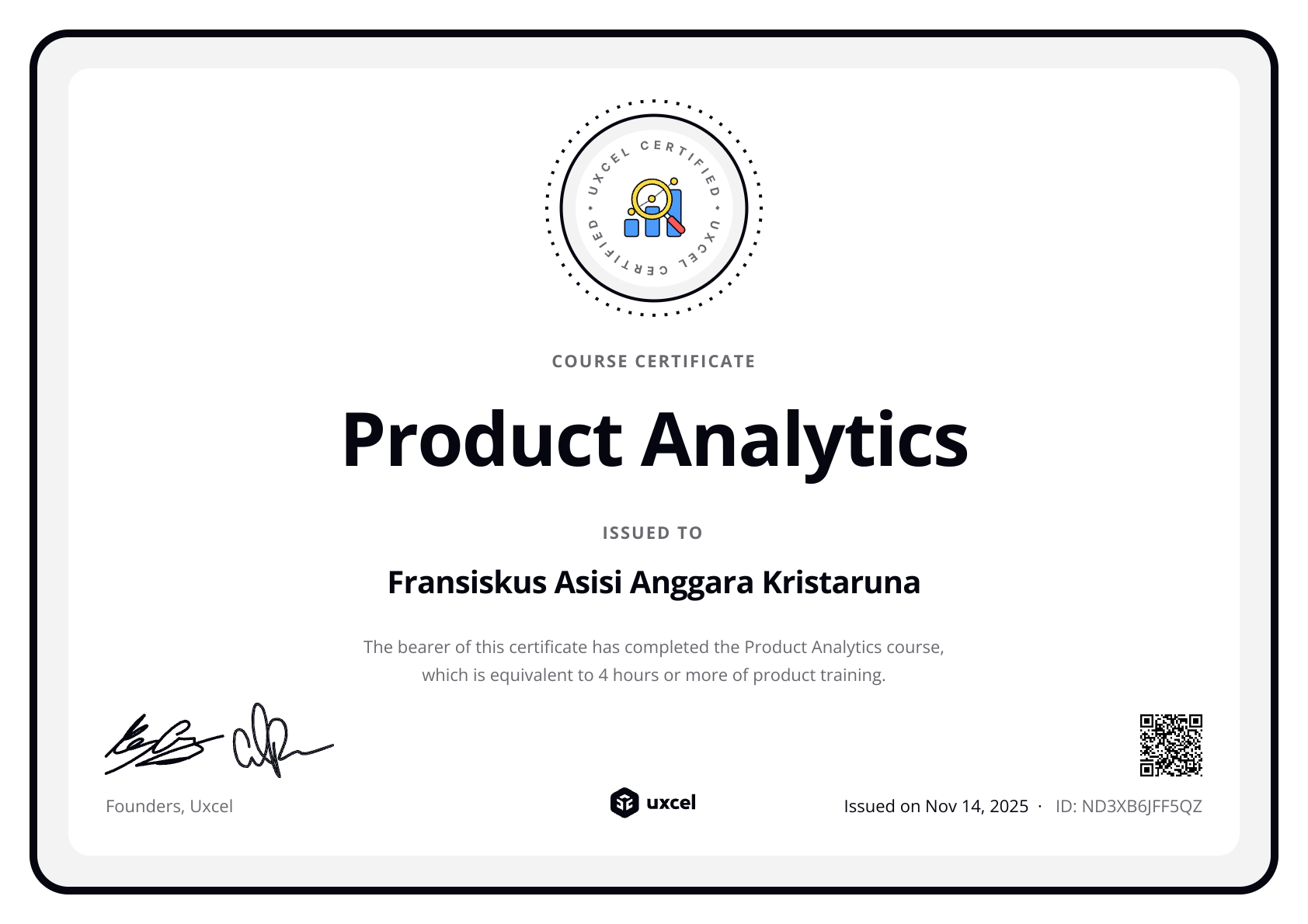 Fransiskus Asisi Anggara Kristaruna's certificate